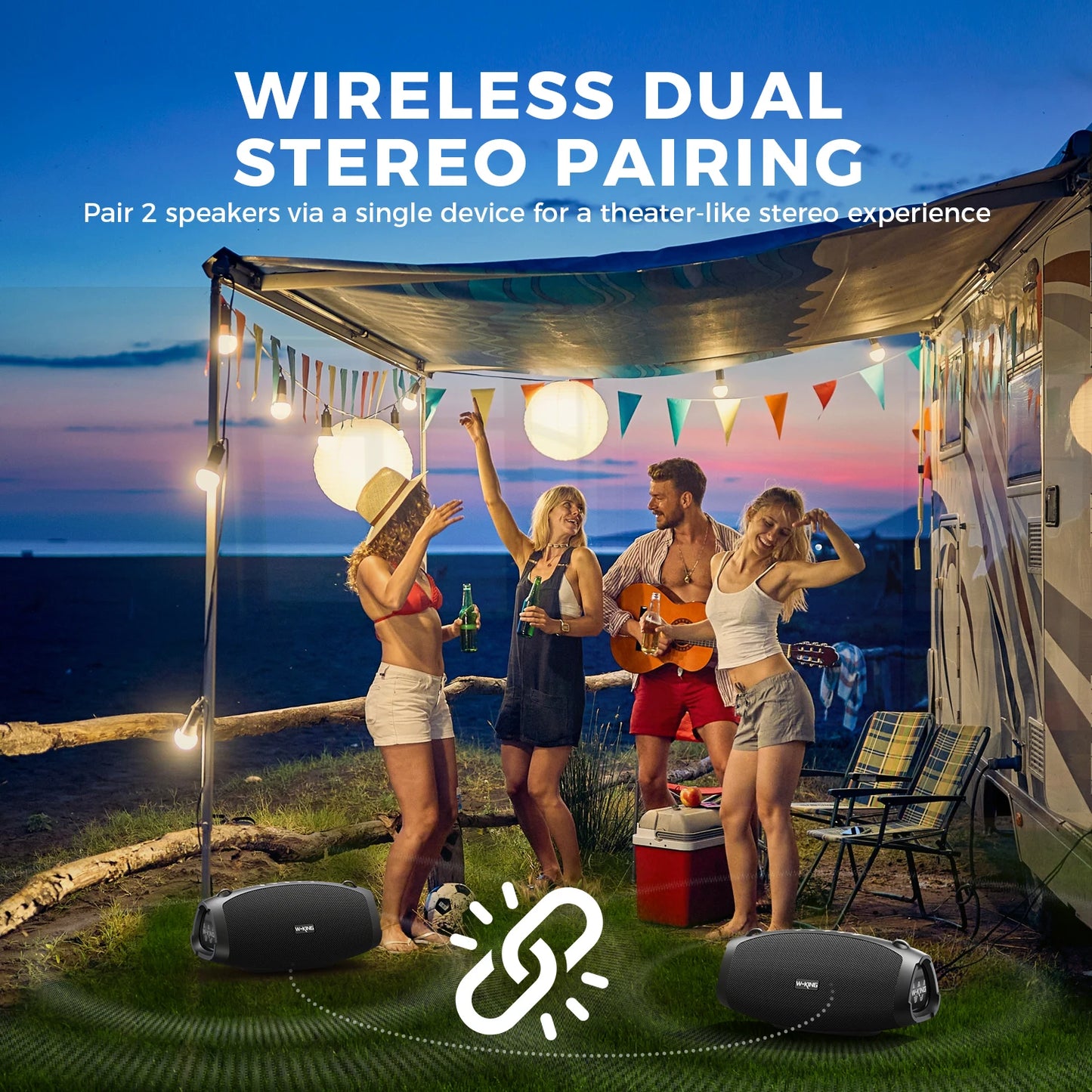 W-KING (120W PEAK)70W Portable Loud Bluetooth Speakers with Wireless Microphone, Waterproof Outdoor Wireless Bluetooth