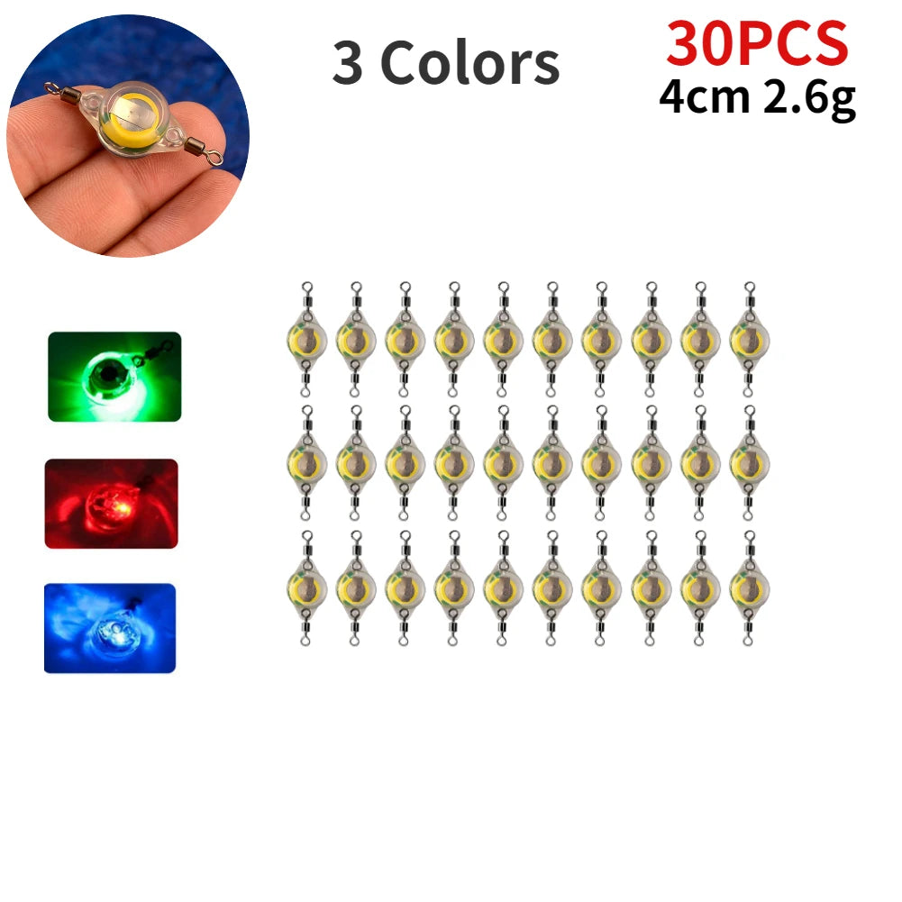 10-200pcs Mini Fishing Lure Light LED Deep Drop Underwater Eye Shape Squid Fish Bait Luminous Lure for Attracting Fish