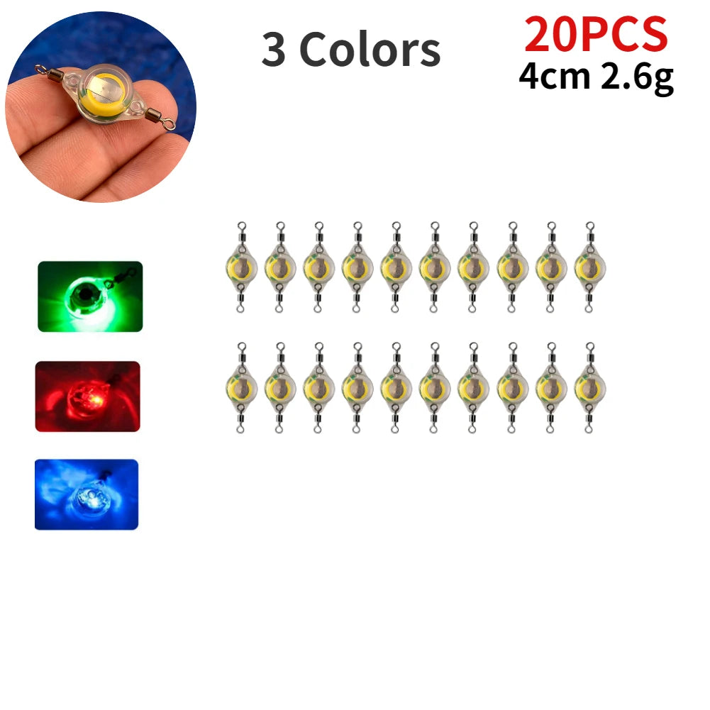10-200pcs Mini Fishing Lure Light LED Deep Drop Underwater Eye Shape Squid Fish Bait Luminous Lure for Attracting Fish