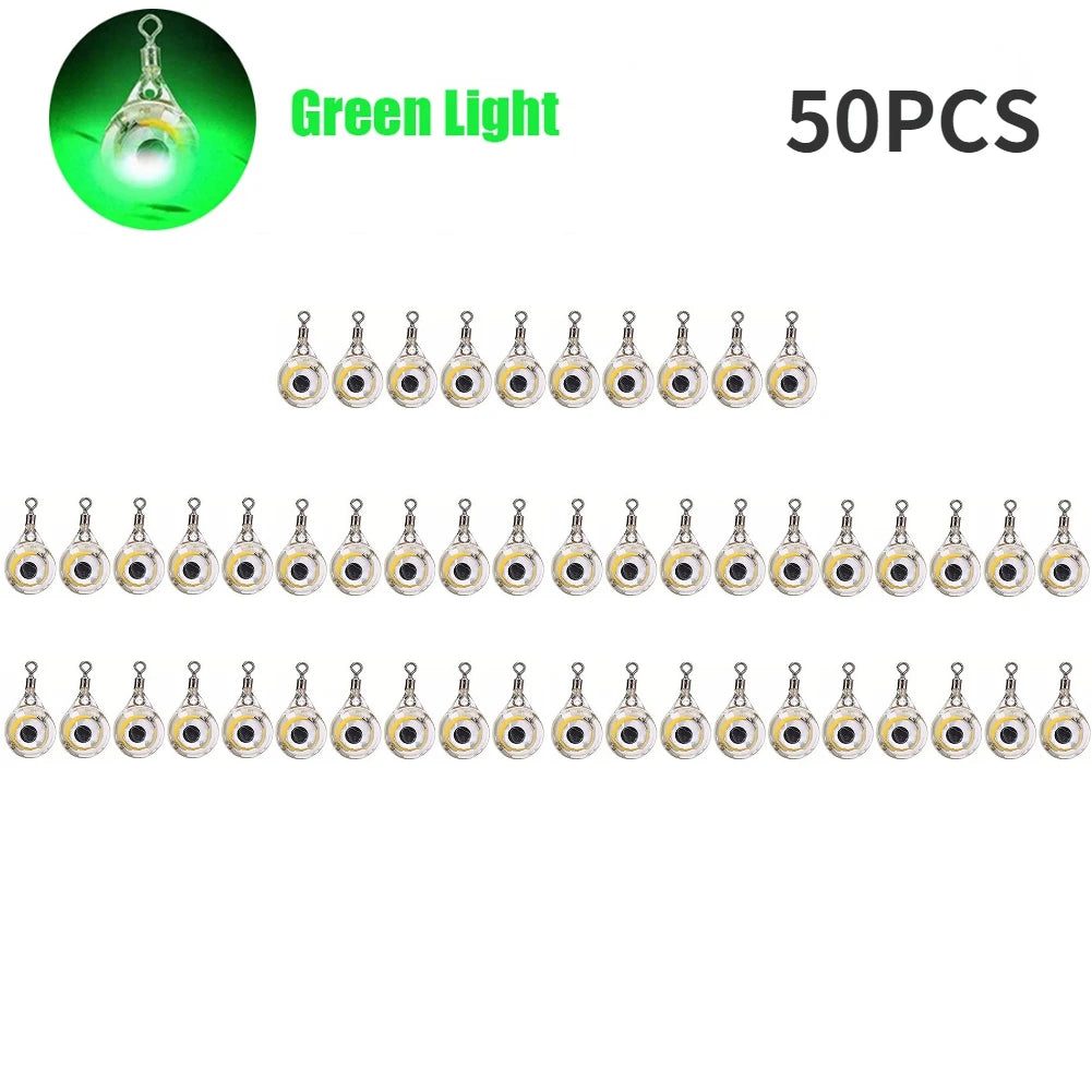 10-200pcs Mini Fishing Lure Light LED Deep Drop Underwater Eye Shape Squid Fish Bait Luminous Lure for Attracting Fish
