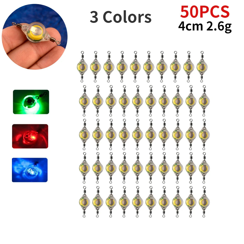 10-200pcs Mini Fishing Lure Light LED Deep Drop Underwater Eye Shape Squid Fish Bait Luminous Lure for Attracting Fish