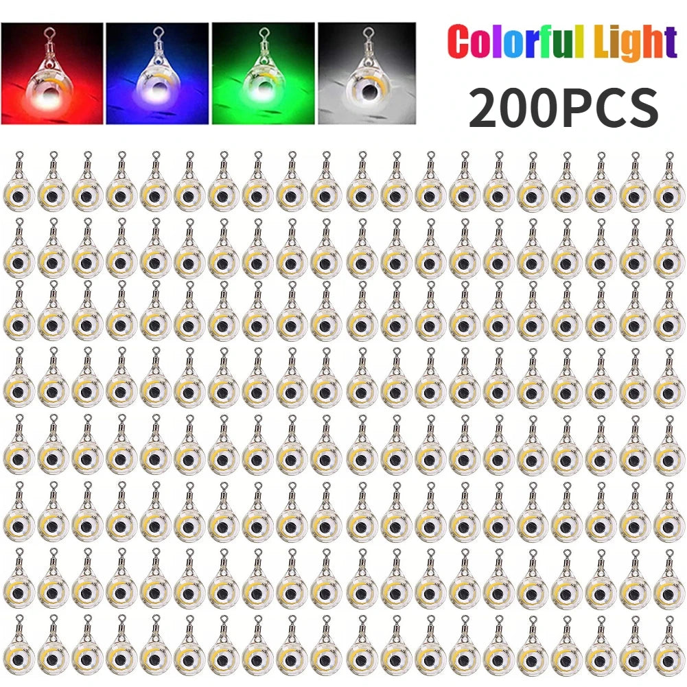 10-200pcs Mini Fishing Lure Light LED Deep Drop Underwater Eye Shape Squid Fish Bait Luminous Lure for Attracting Fish