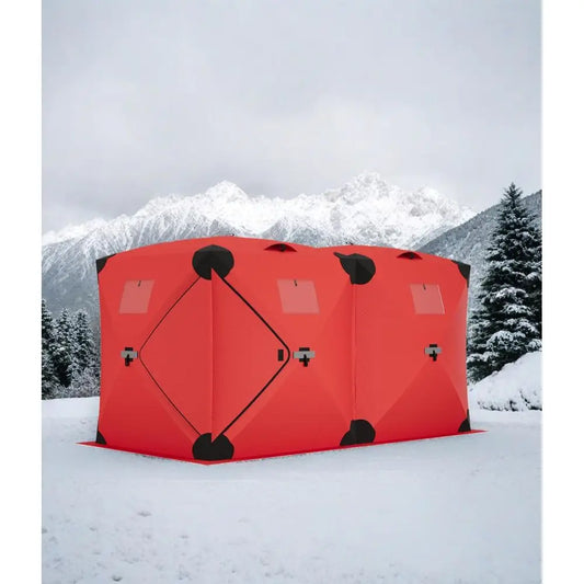 Portable Insulated Ice Fishing Tent - Windproof & Warm, 6-8 Person, Red, 6x11.7x6.6 ft