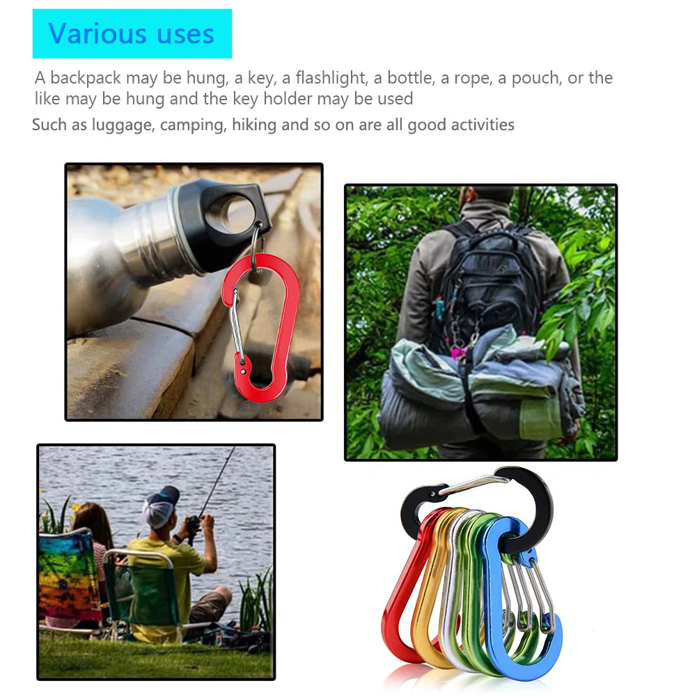 6/12Pcs Aluminum Alloy Carabiner Keychain Outdoor Camping Climbing Hiking Snap Clip Lock Buckle Hook Fishing Accessories