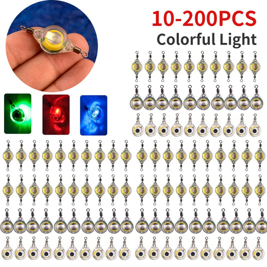 10-200pcs Mini Fishing Lure Light LED Deep Drop Underwater Eye Shape Squid Fish Bait Luminous Lure for Attracting Fish