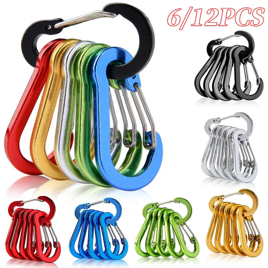 6/12Pcs Aluminum Alloy Carabiner Keychain Outdoor Camping Climbing Hiking Snap Clip Lock Buckle Hook Fishing Accessories