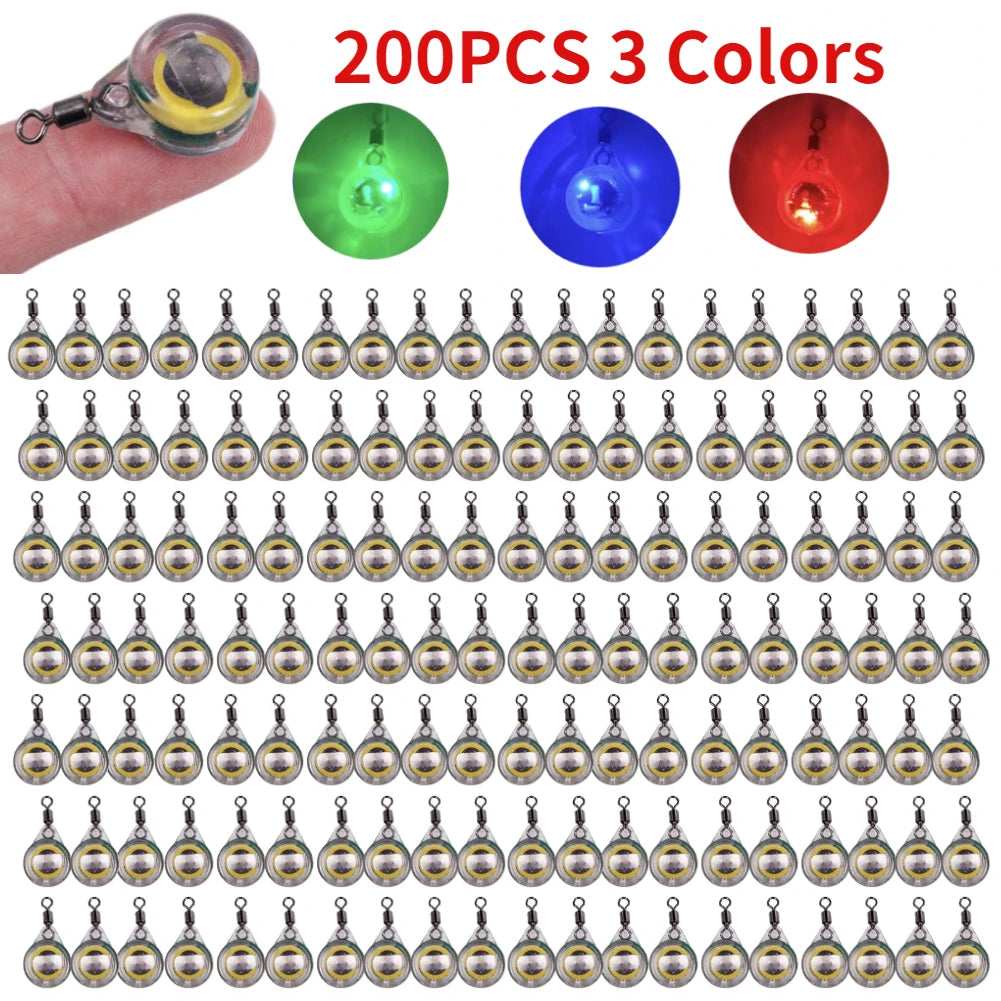 10-200pcs Mini Fishing Lure Light LED Deep Drop Underwater Eye Shape Squid Fish Bait Luminous Lure for Attracting Fish