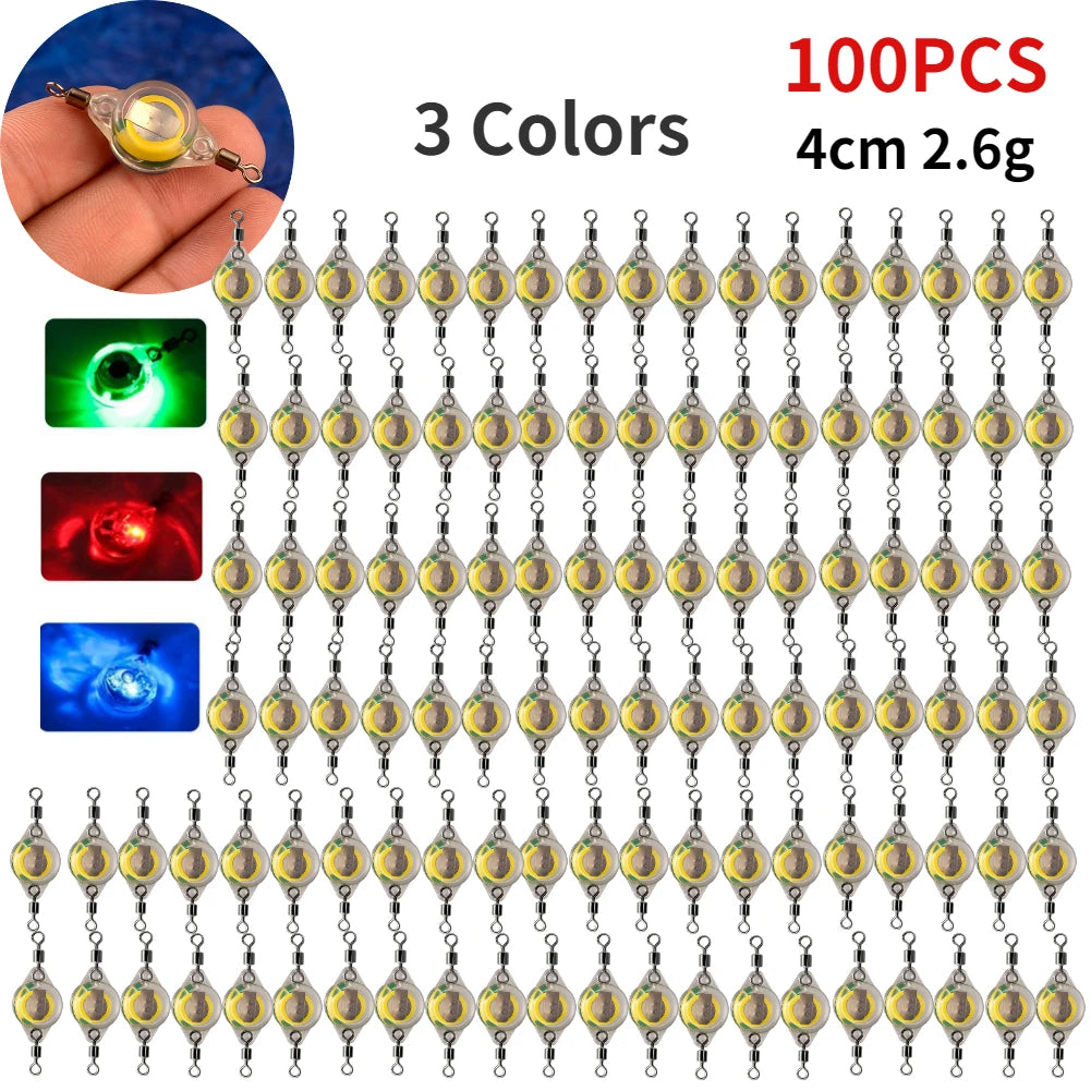 10-200pcs Mini Fishing Lure Light LED Deep Drop Underwater Eye Shape Squid Fish Bait Luminous Lure for Attracting Fish