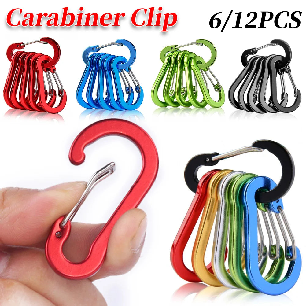 6/12Pcs Aluminum Alloy Carabiner Keychain Outdoor Camping Climbing Hiking Snap Clip Lock Buckle Hook Fishing Accessories