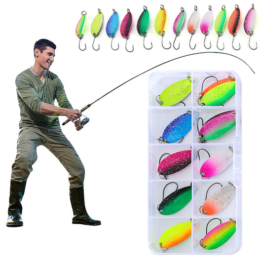 12Pcs Realistic Trout Bait with Single Hook Artificial Trout Spinner Lure Spinner Spoon Fake Trout Bait for Freshwater Saltwater