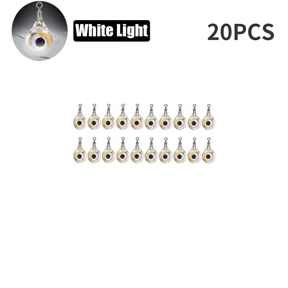 10-200pcs Mini Fishing Lure Light LED Deep Drop Underwater Eye Shape Squid Fish Bait Luminous Lure for Attracting Fish