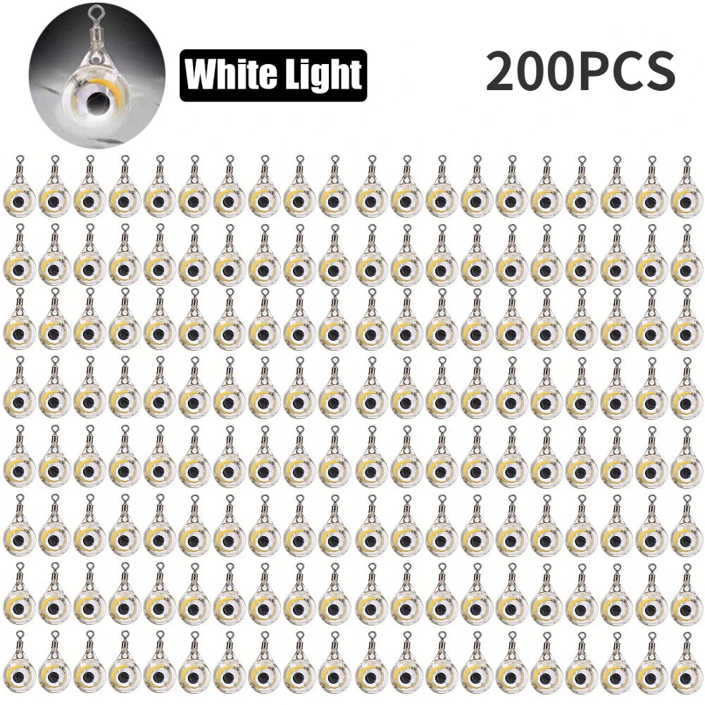 10-200pcs Mini Fishing Lure Light LED Deep Drop Underwater Eye Shape Squid Fish Bait Luminous Lure for Attracting Fish